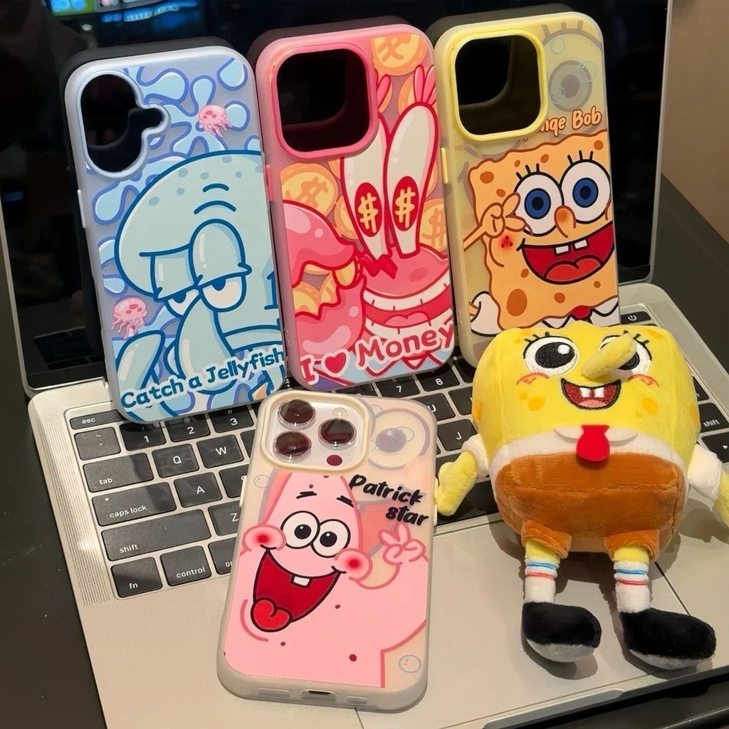 Bob Esponja Calça Quadrada Marcon Cores Jelly Case Para Samsung A17 A07 A26 A06 A16 A35 A54 A05S A05 A15 A14 A13 A52 A04