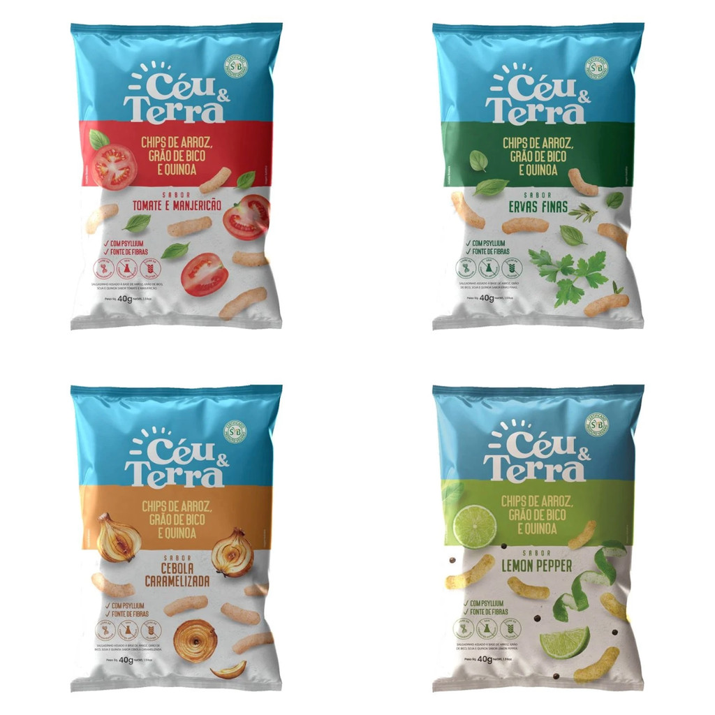 10 Pacotes Chips de Arroz Grão de Bico e Quinoa 40g Sabores