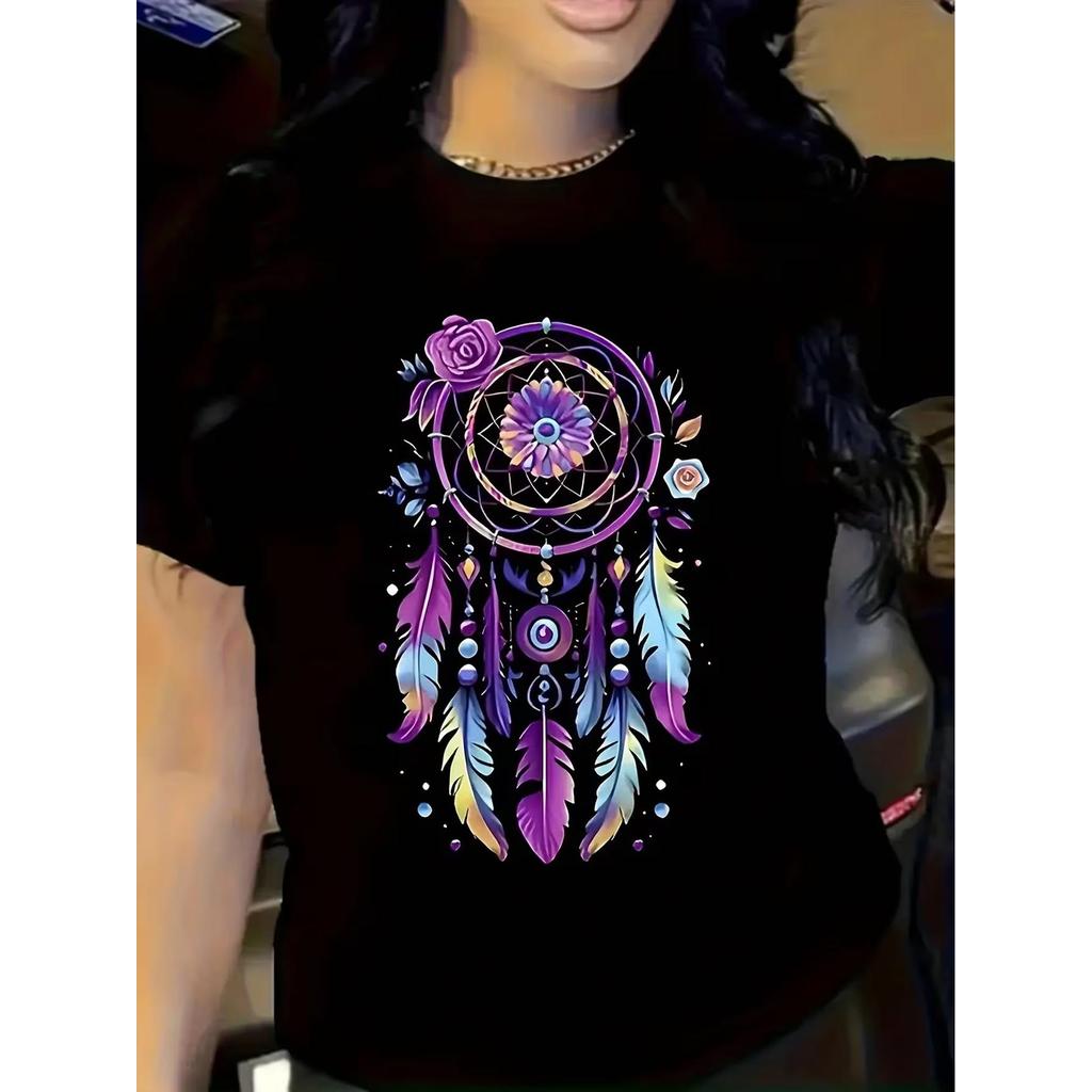 BR.Moonlight Camiseta Feminina Plus Size Gola Redonda Manga Curta Estampada Primavera Verão Confortável Linda Estilosa