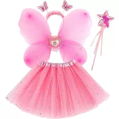 Kit Fada Saia + Tiara + Asa + Varinha Fantasia Festa Carnaval