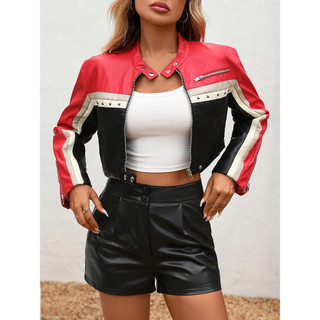 Primavera Outono Feminino Rua Vintage Curto Jaqueta De Couro Falso Retro Moto Motociclista Rebite Casaco Outwear
