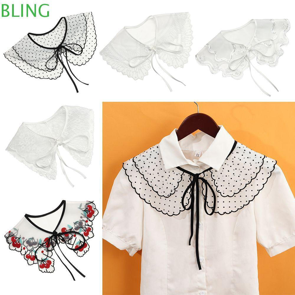 BLING Renda Gola Falsa Retro Ajustar Roupas Xale Envoltório Decoração Bordado Blusa Floral Lapela Meia Camisa