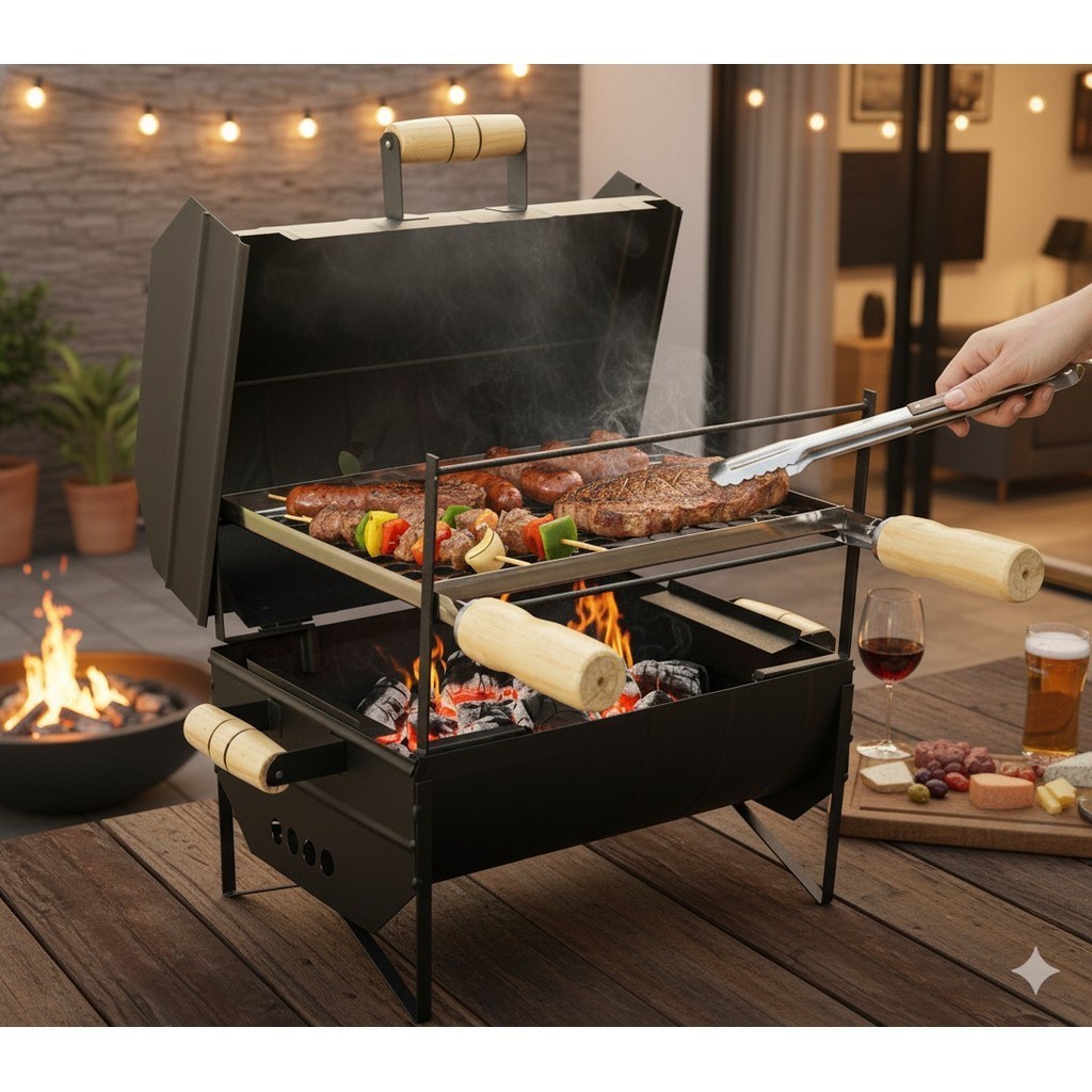 Churrasqueira Bafo de Mesa com Grelha b8 e Kit Completo top tendência ab