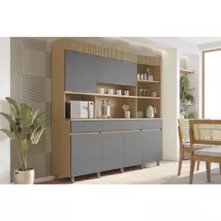 Kit de Cozinha Compacta Realeza c/ 6 Portas e 3 Gavetas 220cm Carvalho/Titânio - Nesher