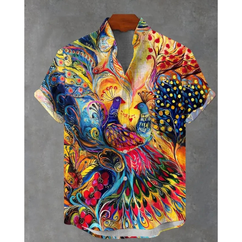 Camisa Masculina Com Estampa animal , Verão , top casual Mangas Curtas , Havaiana , Camisas Masculinas Grandes Botão De 