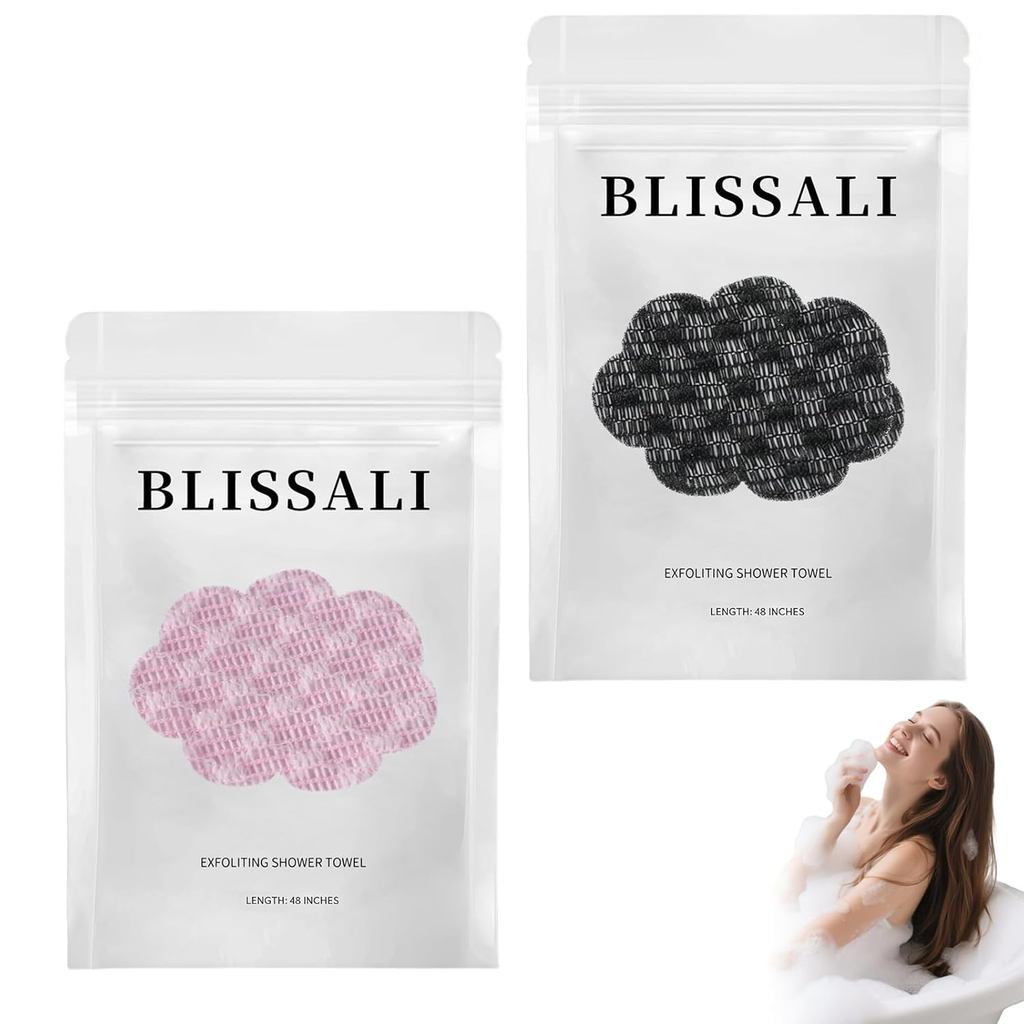 Toalha de Banho Esfoliante Blissal, Toalha Esfoliante 2 em 1, Pano de Lavagem Premium para Corpo e Rosto, Blissalexfolia