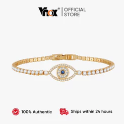 Pulseira De Corrente De Zircônia Vnox Full Zircon Devil's Eye Para Mulheres E Meninas , Fé De Luxo 18K Joias