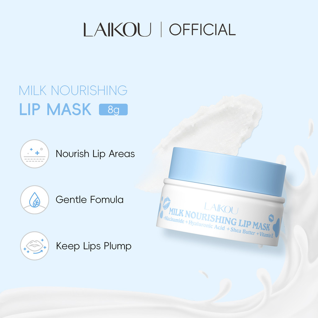 Máscara Labial Nutritiva De Leite LAIKOU-Repara Lábios Secos E Rachados Com Niacinamida , Ácido Hialurônico Manteiga De