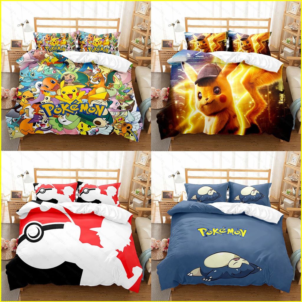 BB12 Pokémon Pikachu 3IN1 Conjunto De Cama Lençol Capa De Edredão Fronha Casa Quarto Lavável BB12
