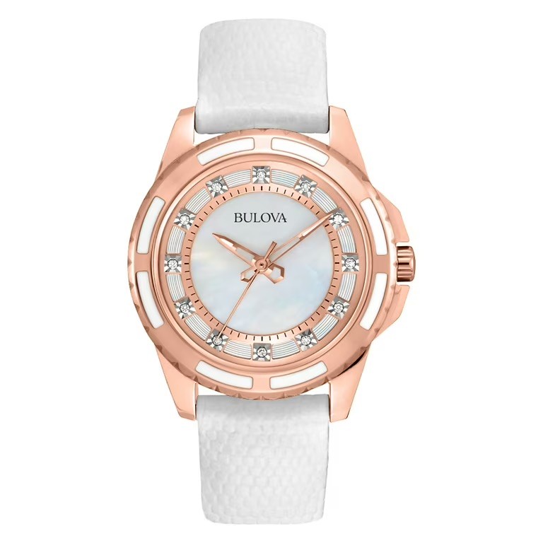 Relógio Bulova Feminino Quartz Couro Branco 32mm 98P119