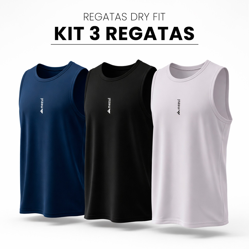 Kit 3 Regatas Dryfit Masculina Premium Fitness para Treino ST7-CP3 em Oferta na Shopee