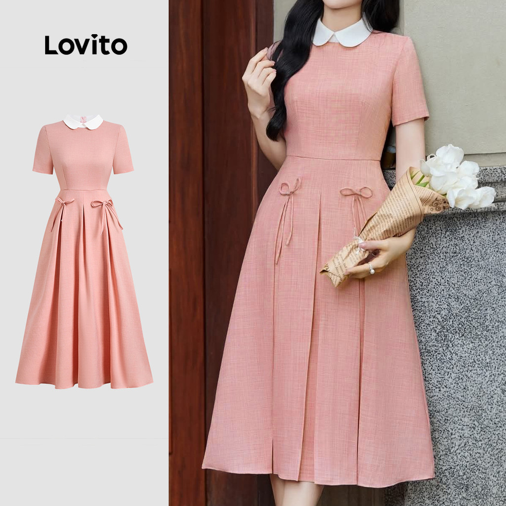 Lovito  Vestido Elegante Gravata Frontal Primavera/verão Cinza Rosa Vestido para Mulheres L172ED189 em Oferta na Shopee