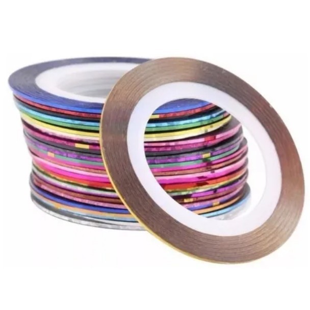 Kit com 10 Fitas Metalizadas Unhas Manicure Nail Art Decoração