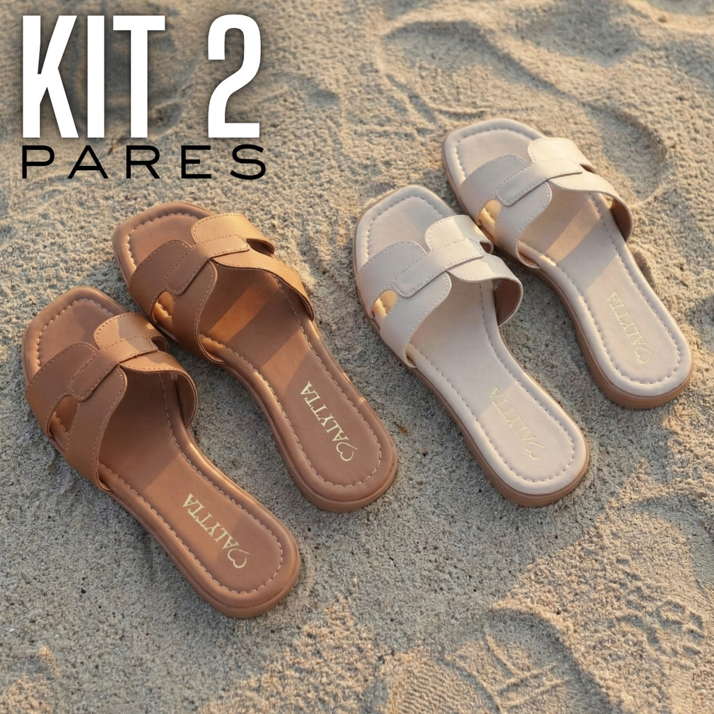 Kit 2 Pares Sandália Feminina Rasteira H Macia Antiderrapante Para Dia Casual Elegante
 em Oferta na Shopee
