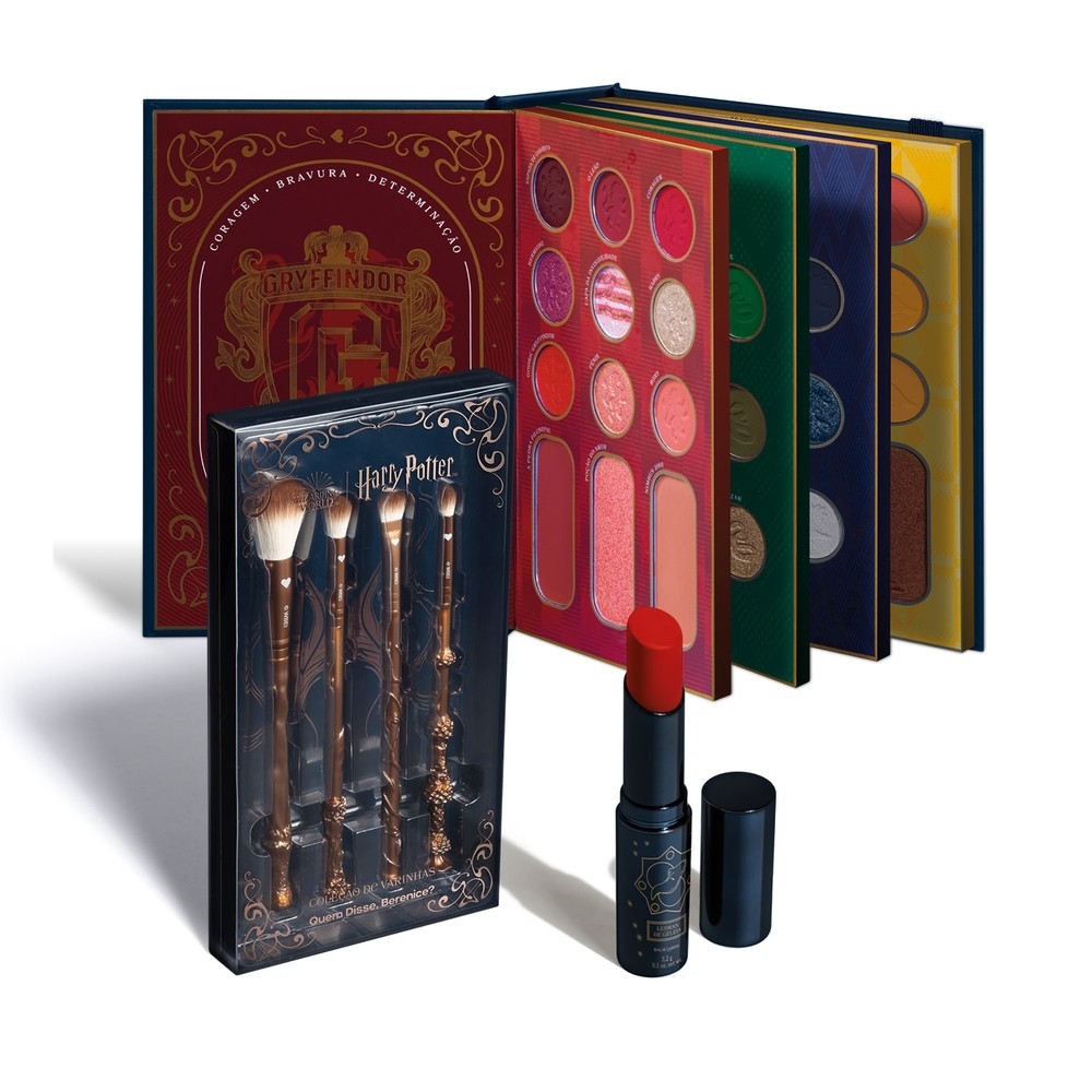 Combo Harry Potter: Paleta de Maquiagem Multifuncional  54g + Kit Pincéis + Balm Labial Vermelho 3,2g