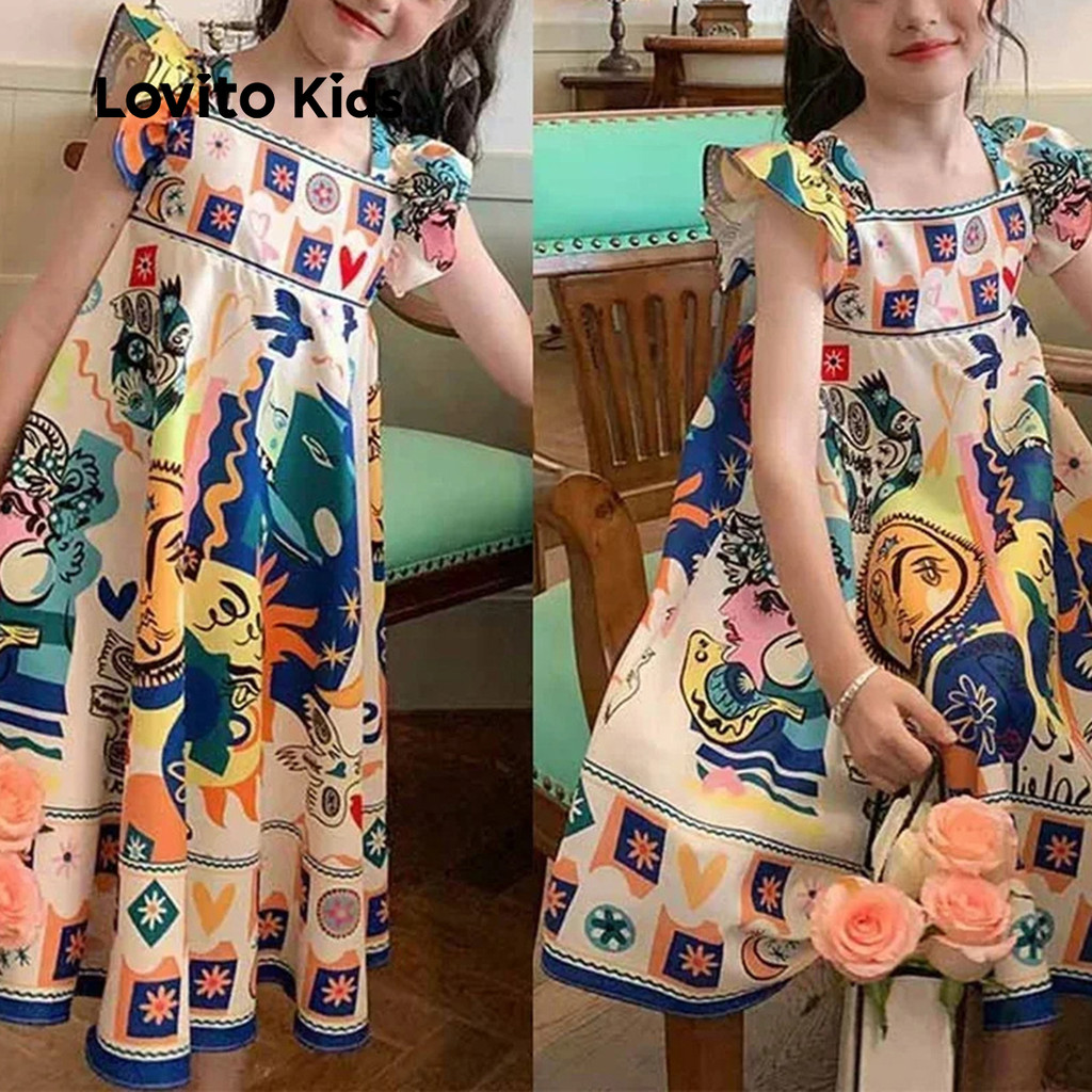 Lovito Vestido Boho Infantil Suave Sensação De Mão Vestido De Todas As Estações Para Menina LNL106071 em Oferta na Shopee