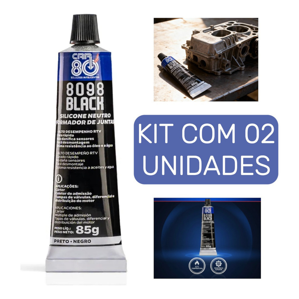 Kit 2 Cola Silicone Preto Car80 8098 Black Alta Temperatura Vedação Motor E Câmbio