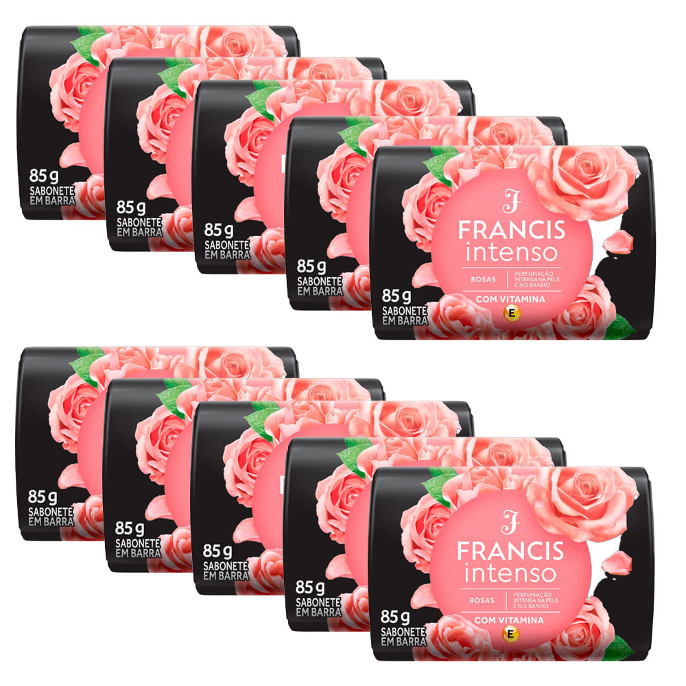 Kit Francis Sabonete em Barra Intenso Rosas 85g - 10 Unidades