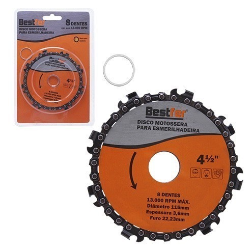 DISCO MOTOSSERA P/ESMERILHADEIRA 8T 115X3,6X22,23MM 4 1/2POL -