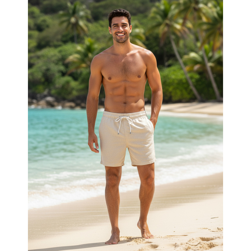 Short Masculino De Linho Panama Confortavel  Mauricinho  Praia Verão Academia Premium
