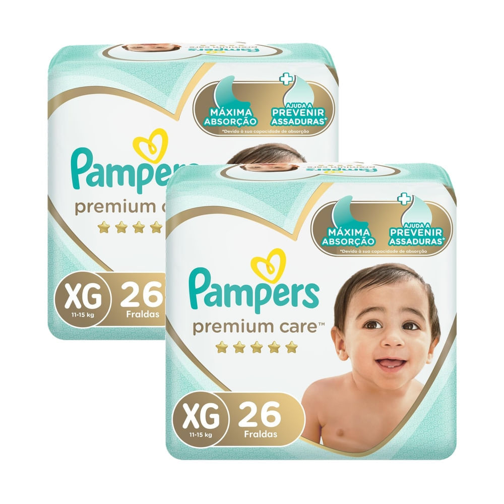 Kit 2 Fralda Pampers Premium Care Tamanho XG Pacote Mega 26 Unidades Descartáveis em Oferta na Shopee