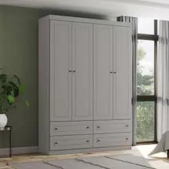 Guarda Roupa Infantil 4 Portas 4 Gavetas Americano Henn Cinza