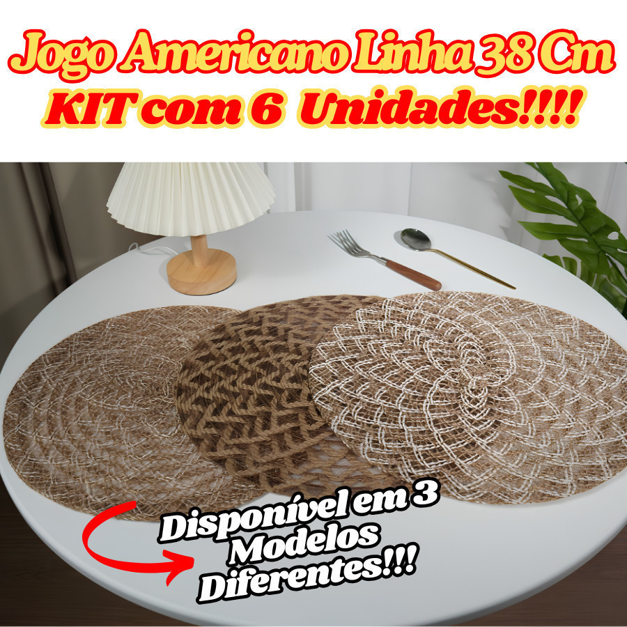 KIT 6 Jogos Americano De Mesa Redondo Linha Para Cozinha Decorativo Elegante E Sofisticado Multiuso