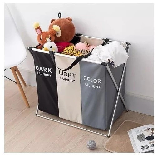 Cesto Roupas 3 Compartimentos Divisórias Separar Roupa Suja Lavanderia Organizador Saco Caixa