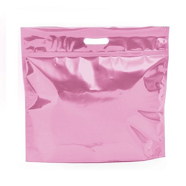 Sacola Metalizada com Zip P 32x40x5cm Rosa Velho - 01 unidade - Cromus - Rizzo Embalagens