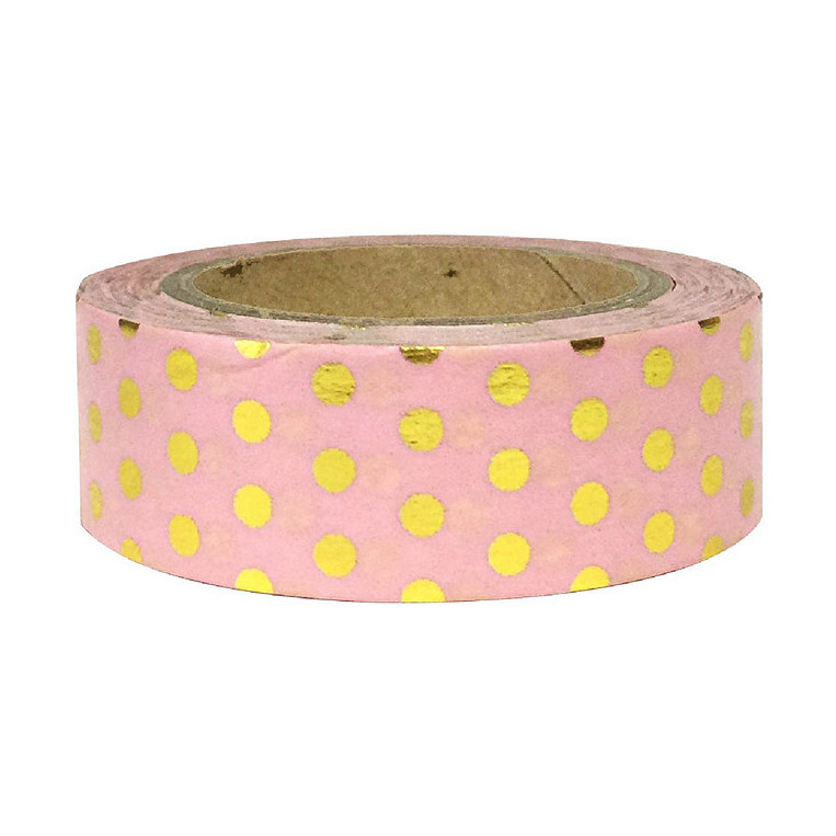 Washi Tape Rosa Bolinhas Douradas (com hot stamp) - Stick Fix