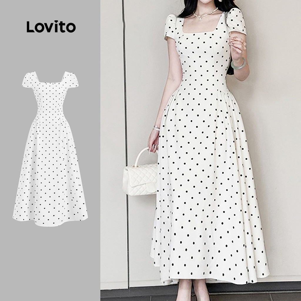 Lovito Vestido Casual de Primavera/verão Drapeado Off White para mulheres L151AD015 em Oferta na Shopee