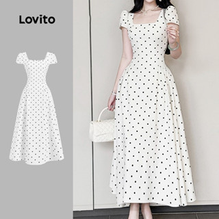 Lovito Vestido Casual de Primavera/verão Drapeado Off White para mulheres L151AD015 em Oferta na Shopee