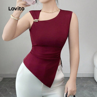 Lovito Blusa Casual Assimétrica Com Detalhes Em Metal Cor Vinho Para Mulheres Ideal Para a Primavera/verão LK2EDD040 em Oferta na Shopee