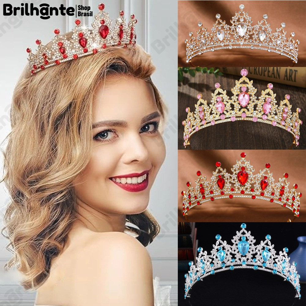 Tiara de Strass Barroca Luxuosa | Acessório de Princesa para Casamento & Festas em Oferta na Shopee
