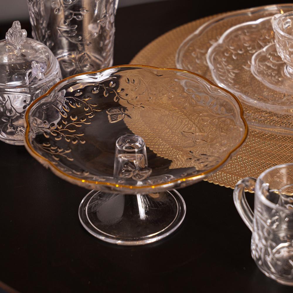 Prato para Bolo com Pé New Butterfly com Fio de Ouro 19cm em Oferta na Shopee