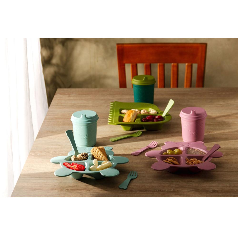 Prato com 2 Talheres Lyor Baby Bear de Bambu e PP Azul. em Oferta na Shopee
