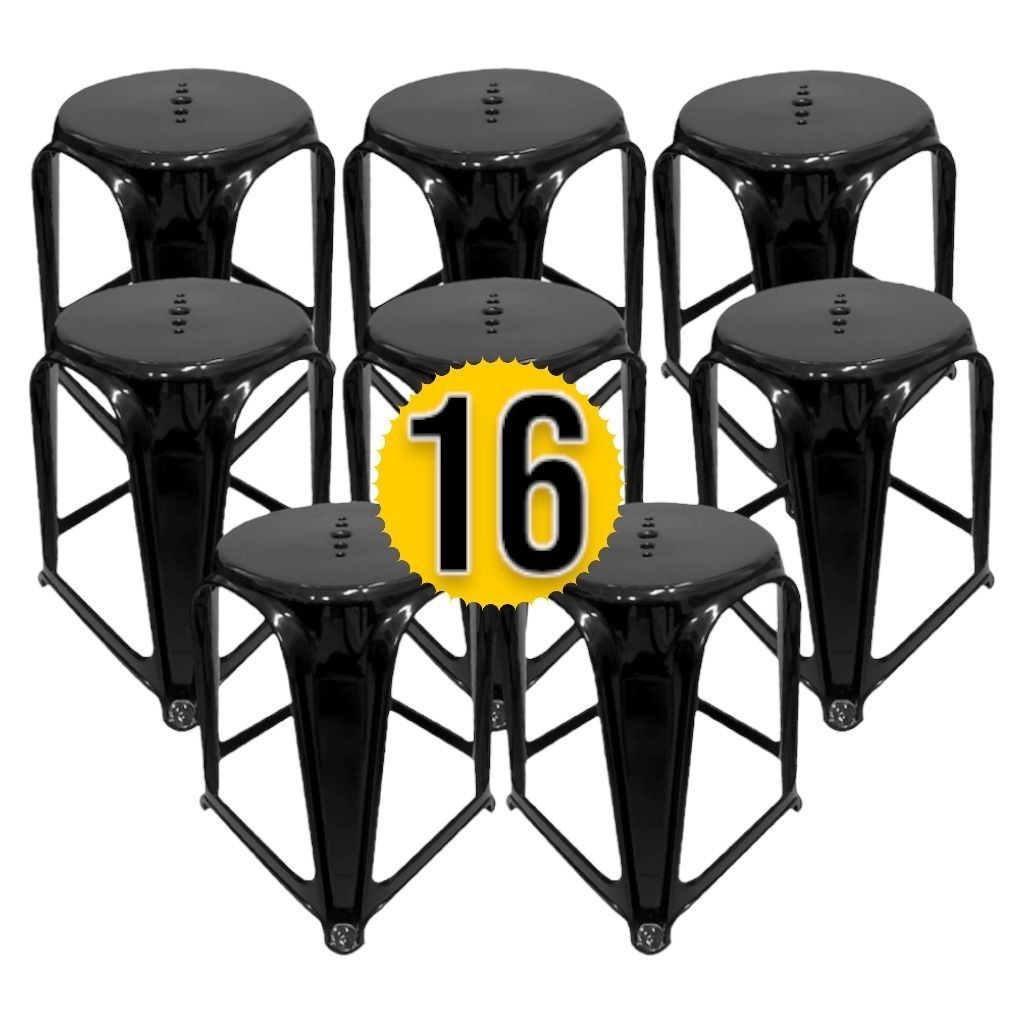 Banquinho Plástico Banco Empilhável Preto Resistente Kit 16 em Oferta na Shopee