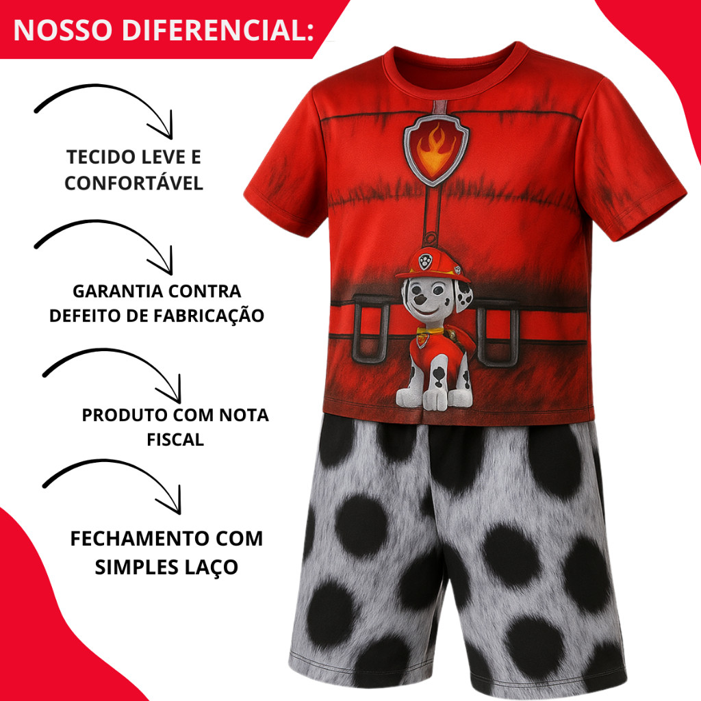 Fantasia Marshal Patrulha Canina Infantil Bombeiro Meninos