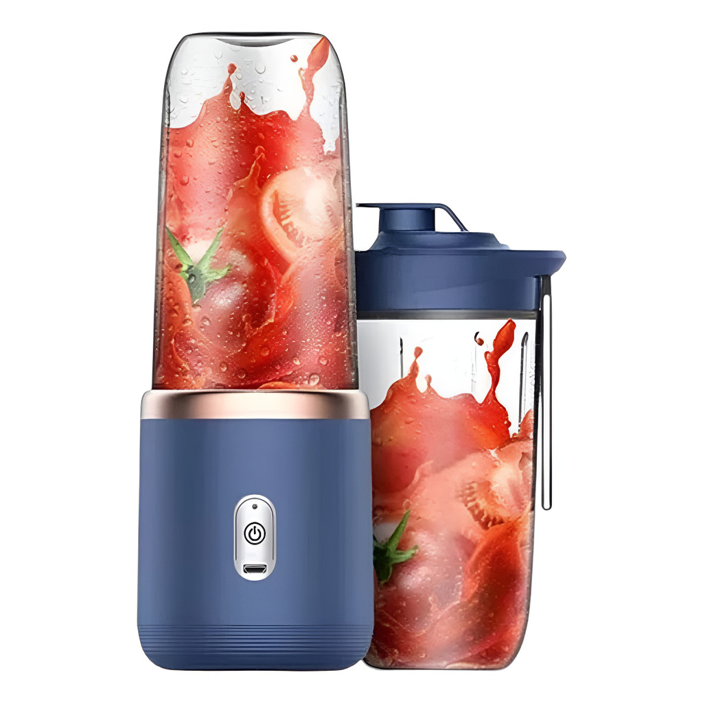 Imagem Mini Liquidificador 2 Copos 400ML Portátil Mixer Recarregável 6 Lâminas Batedor Sheikeira 40W