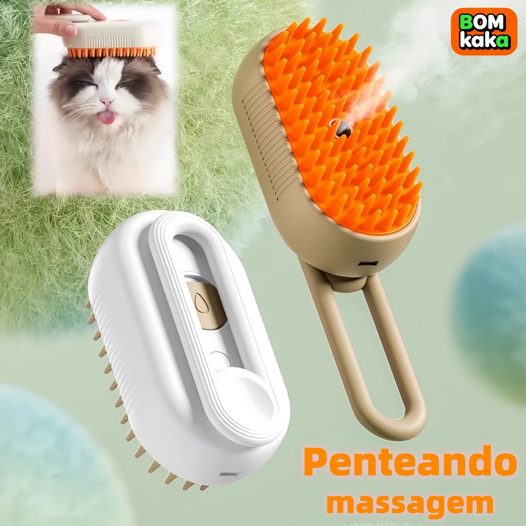 Pente Elétrico 3 em 1 para Cães e Gatos – Escova a Vapor, Tira Pelos e Massagem de Pelagem em Oferta na Shopee