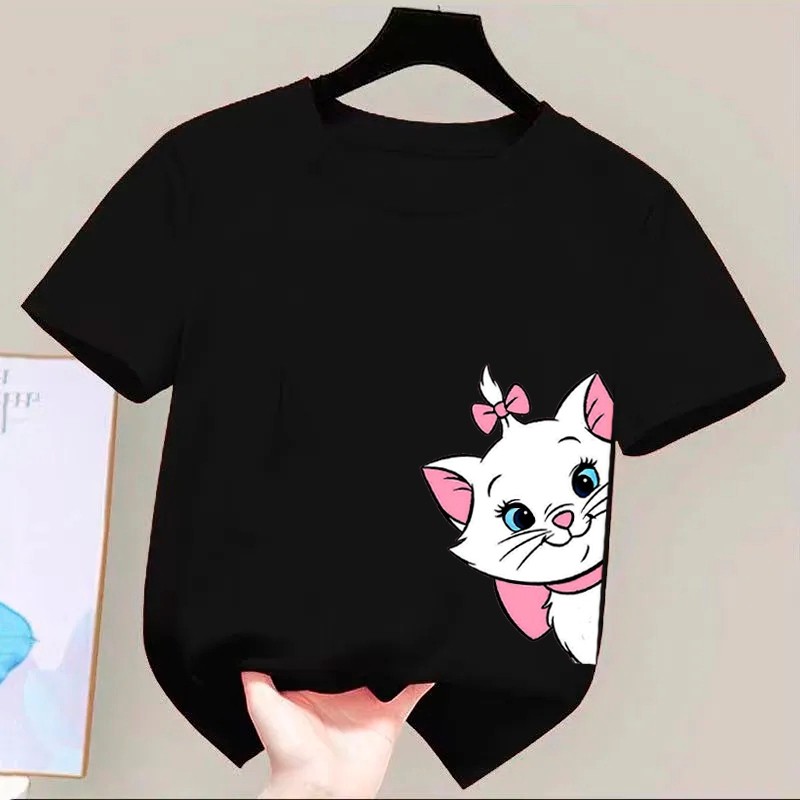 Camiseta 100% Algodão Blusinha Infantil Feminina Gatinha Marie Estampa Diferenciada