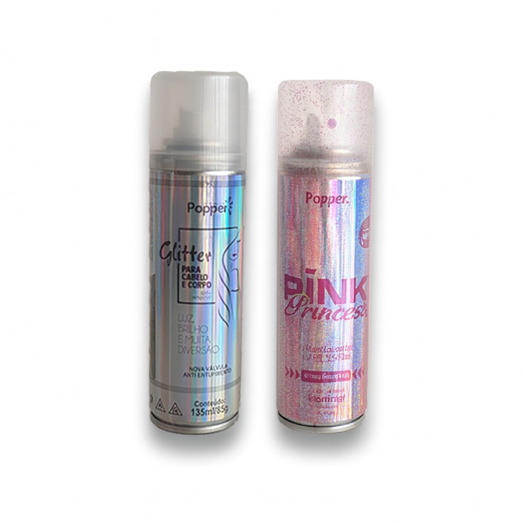 KIT 2 SPRAY GLITTER CORES CORPO E CABELO COM BRILHO FIXADOR em Oferta na Shopee