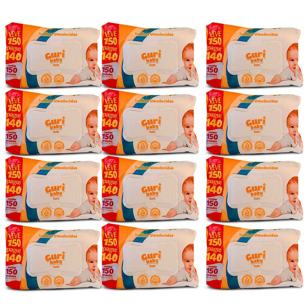 Kit C/12 Toalhas Umedecidas Guri Baby C/150 Unidades 1800un.