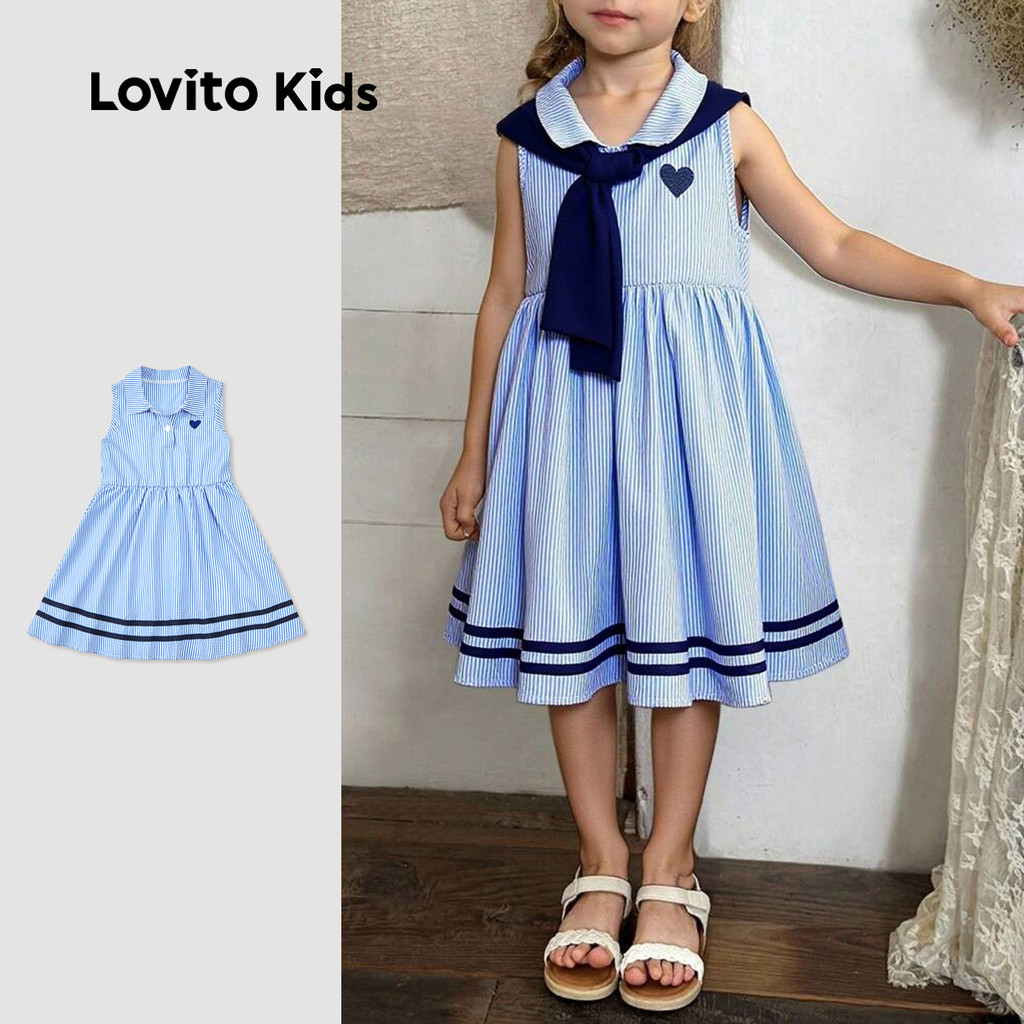 Lovito Kids Vestido Fofo de Cor em Bloco Primavera/verão Azul para menina L160LD194 em Oferta na Shopee
