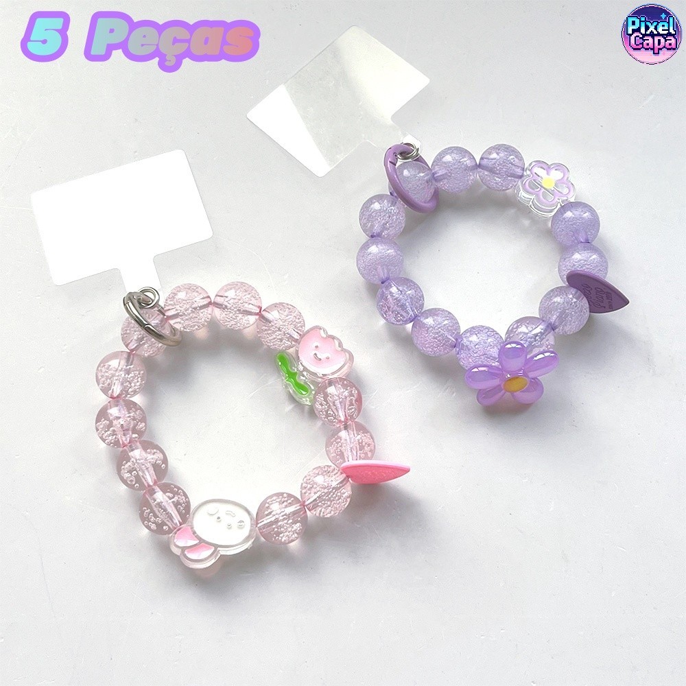 Kit 5 Cordão De Cristal Com Cordão De Cristal Com Macaron Color Bead Bracelet Para Celular Corda De Pulso SL005