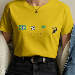 Camiseta Unissex Brasil Ícones Estampa Minimalista com Símbolos Brasileiros em Oferta na Shopee