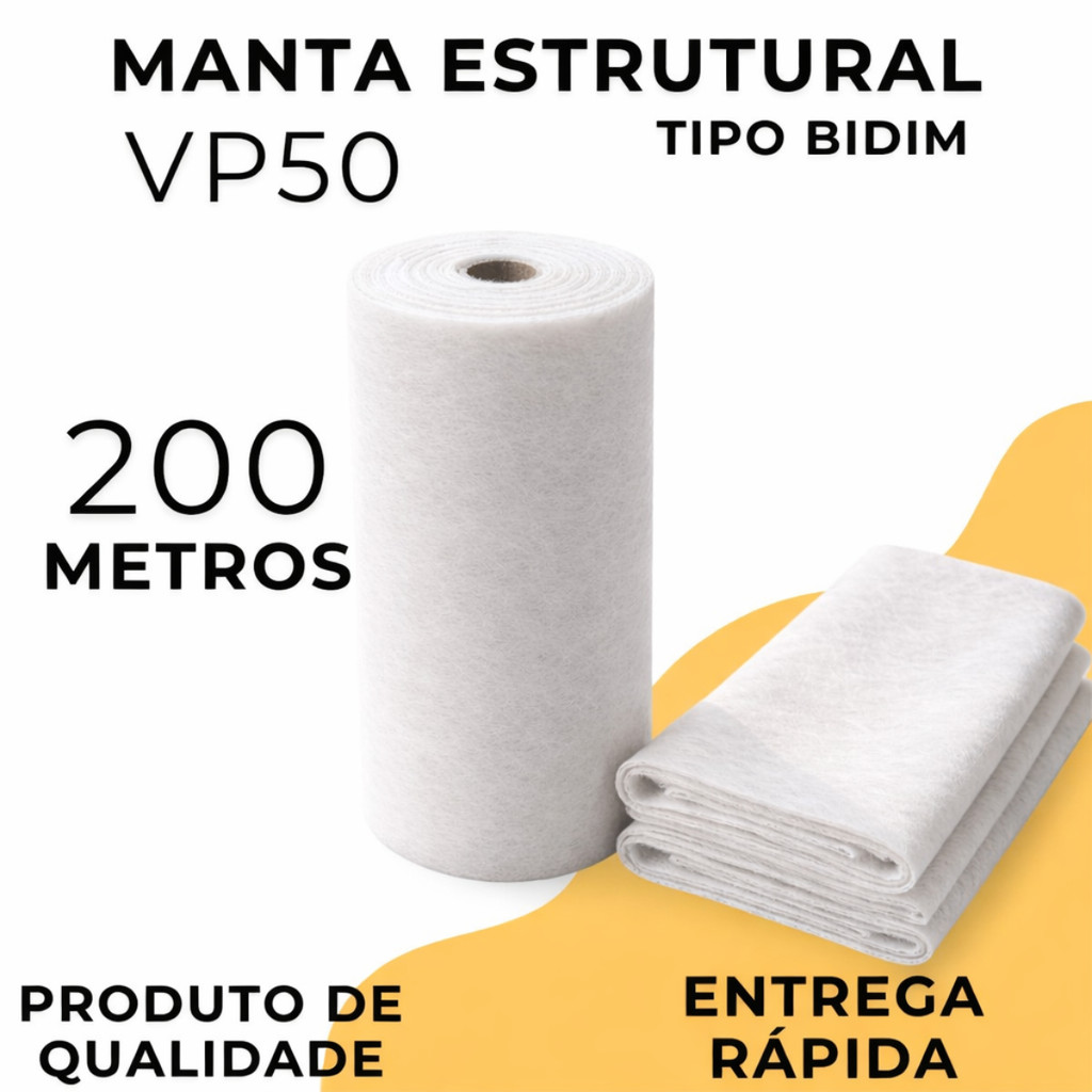 Manta Estrutural VP50 Tipo Bidim 200m Ideal para Lajes e Telhados | Impermeabilização Profissional
