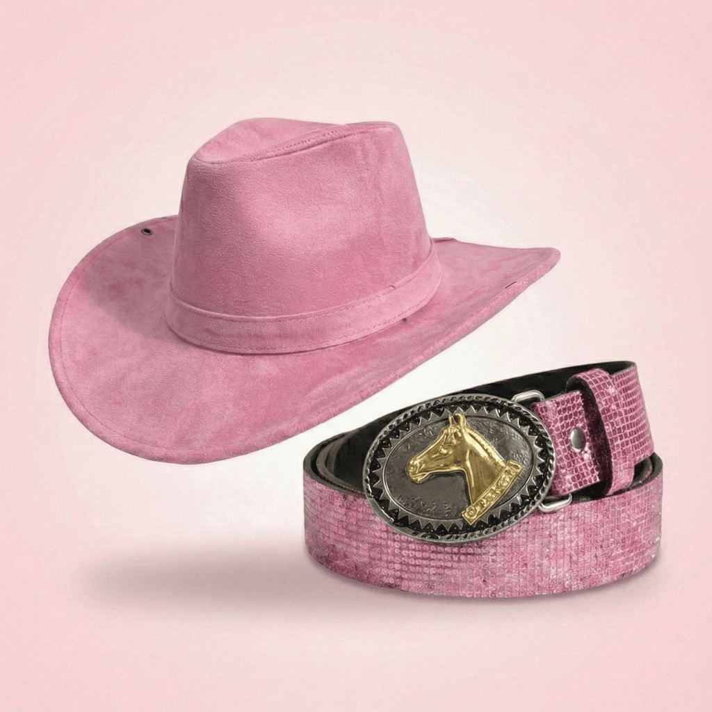 Kit Festa Boiadeira Infantil Menina: Chapéu Rosa + Cinto Country Para rodeios festas de aniversário em Oferta na Shopee