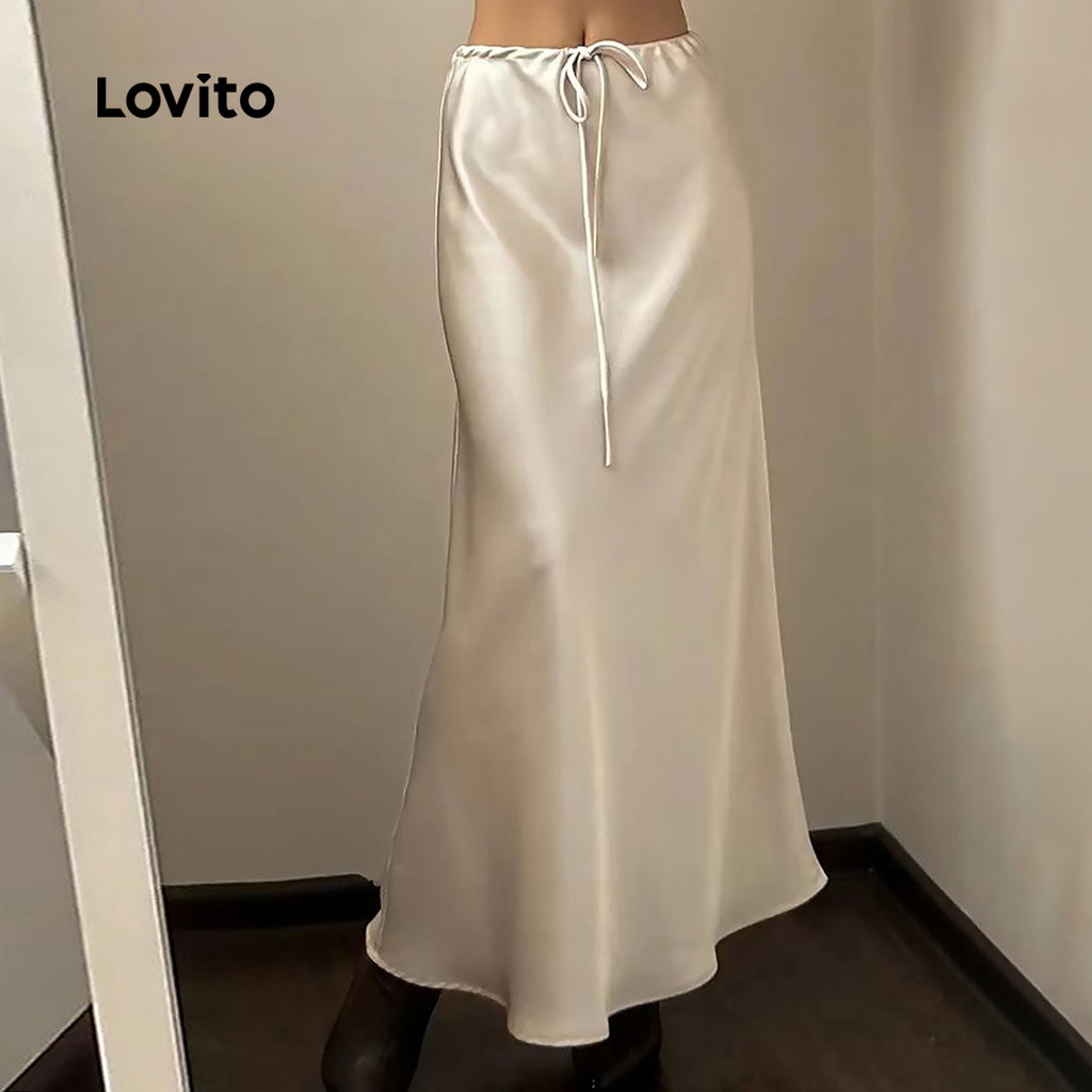 (NEW) Lovito Saias Casuais com Amarração Primavera/verão Saias Off White para Mulheres LNL130098 em Oferta na Shopee