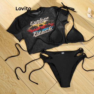 Lovito Conjuntos Boho Com Letras E Recortes Em Malha, Conjuntos De Biquíni Verão/primavera Para Mulheres LBL19756 em Oferta na Shopee